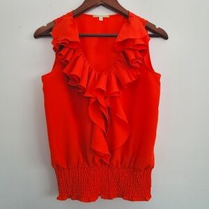 Gianni Bini Bright Flame Orange Ruffle Top Blouse Size XS